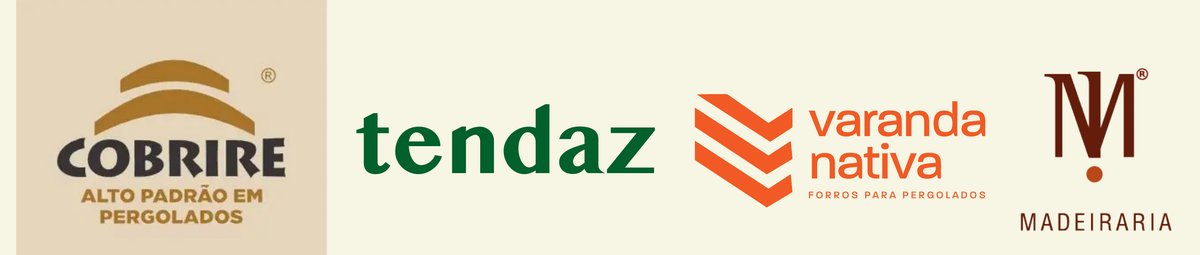 Logos dos parceiros: Cobrire, Tendaz, Varanda Nativa e Madeiraria