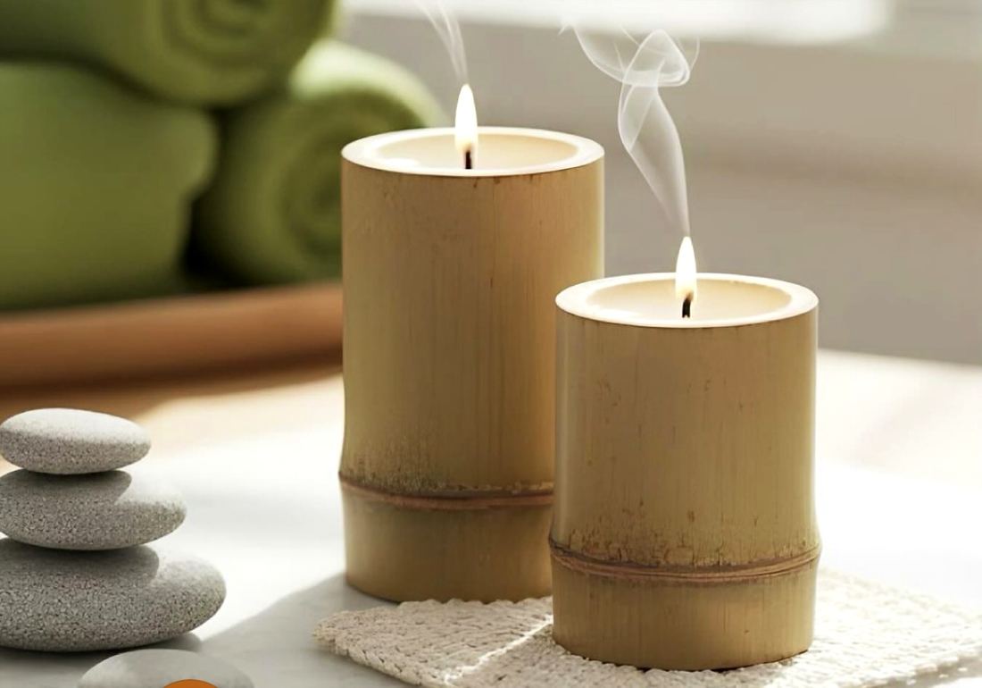 Velas artesanais em copos de bambu